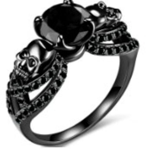 Jewelry - Unisex Punk/Goth Gunmetal Black Cubic Zirconia Skull Design Ring size 8
